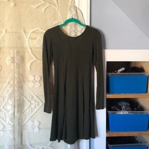 Lace-up back olive shift/swing dress